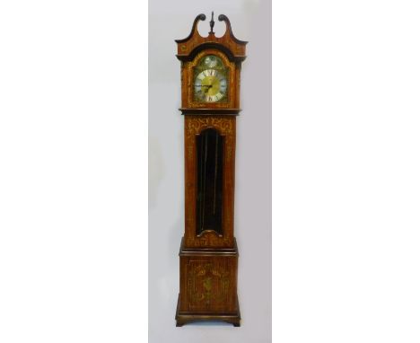 A Brass Inlaid Longcase Clock, the brass dial with silvered chapter ring and Roman numerals