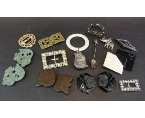 A Birmingham Silver and Ivory Teething Ring, together with a collection of other items to include buckles, a brooch and a spo