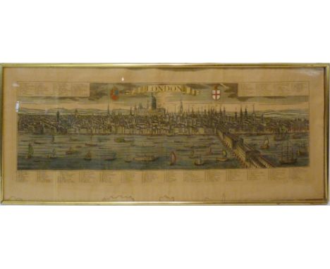An Early Panoramic Coloured Print of London, 50 cms x 120 cms 