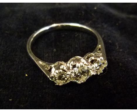 An 18ct. White Gold Three Stone Diamond Ring, approximately 0.73 ct. in total