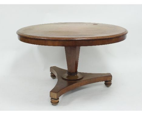 A Victorian mahogany circular dining table on an octagonal tapered column and flat tripod support, 124.5cm diameter