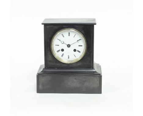 A 19th Century black marble mantel clock, fitted an eight-day movement, striking on a bell, 21cm high