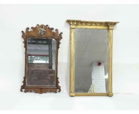 A Regency gilt painted mirror, with ball studded cornice, 57cm wide and an 18th Century style mahogany wall mirror with griff