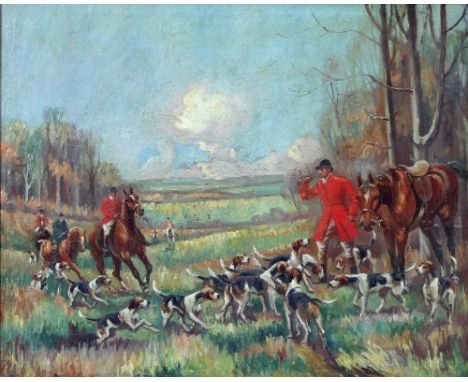 20th Century English School/ hunting scene/oil on canvas, 60cm x 76cm