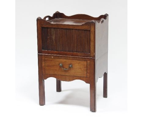 A George III tambour fronted tray top commode, circa 1800, 50cm wide