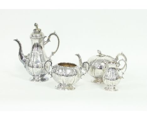 A four-piece silver plated tea and coffee service of melon shape