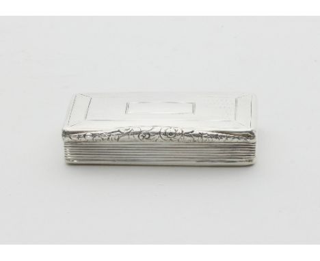 A George IV silver snuff box, William Simpson, Birmingham 1829, of rectangular shape with foliate thumbpiece and reeded sides