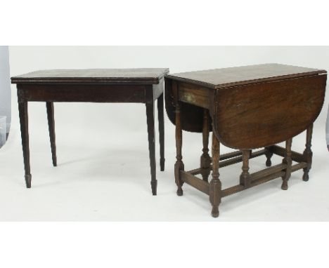 An oak tea table of rectangular form on square tapering legs, 93cm wide and an oak gate-leg table, 92cm wide