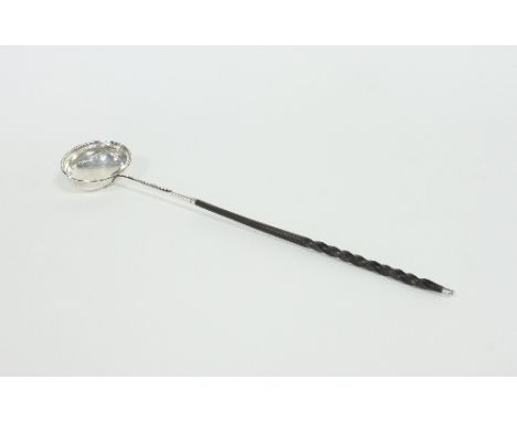 A Georgian silver toddy ladle, marks rubbed, with twisted whalebone handle, 39.5cm long