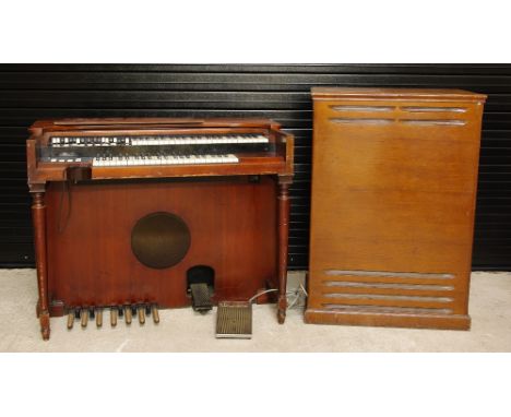 Hammond M-3 organ, made in USA, ser. no. 156722; together with a Leslie 122R rotary speaker, made in England, ser. no. 3355, 
