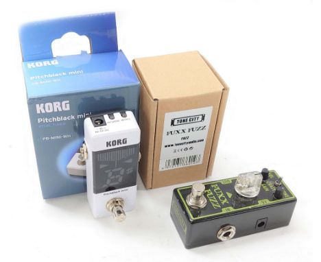 Korg Pitchblack mini guitar tuner pedal, boxed; together with a Tone City Fuxx Fuzz guitar pedal, boxed (2)