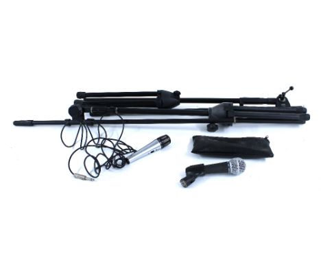 Shure SM58 dynamic microphone; together with a vintage Shure Model 515SA microphone and two microphone stands