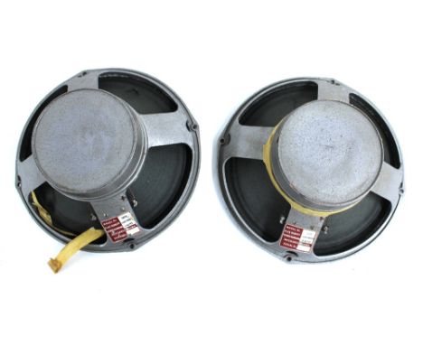 Pair of 1970s Fane, possibly Hiwatt 12" guitar amplifier speakers in need of re-coning