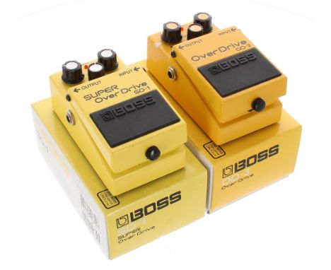 Boss SD-1 Super Overdrive guitar pedal, boxed; together with a Boss OD-3 Overdrive guitar pedal, boxed (2)