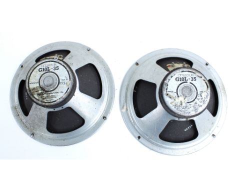 Pair of 1980s Celestion G10L-35 10" guitar amplifier speakers