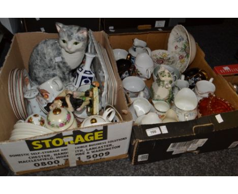 Ceramics- a Staffordshire cat model, a Johnson Brothers dessert service, a Royal Albert Old Country Roses ginger jar and cove