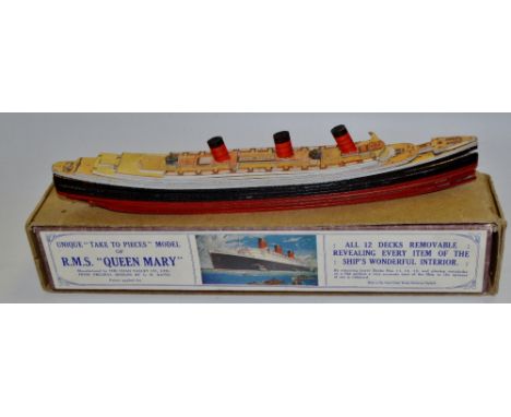 A Chad Valley 'take to pieces' model of R.M.S. Queen Mary, a detailed model made up of twelve removable decks revealing the i