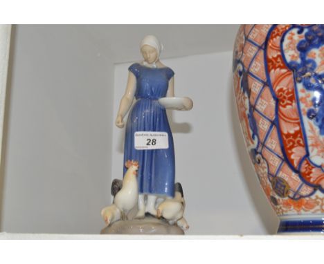 A Copenhagen figure, "Feeding The Chickens", green printed marks, model no 2220 