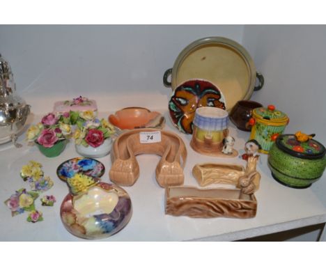 A Poole Delphis trinket dish; Wade flower troughs; Crown Staffordshire floral encrusted posy ;  etc qty 
