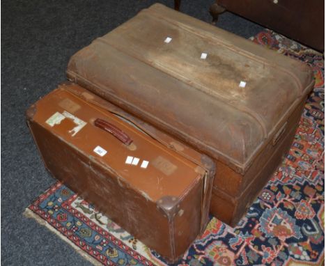 Vintage Luggage - a metal travel trunk; a leather suitcase 