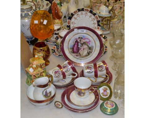 A Vienna type part tea service; another Staffordshire; etc 