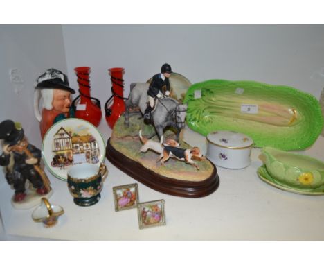 A Border Fine model, Following to Hounds, certificate;  a Burlington toby jug  Beswick celery dish;  etc 