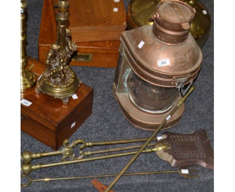 A Ship's lamp, Masterhead;  a three piece fire side set;  etc 
