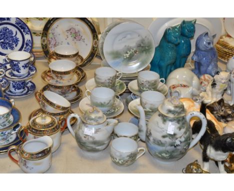 A Japanese eggshell part tea service; another