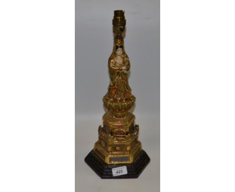 A Japanese Satsuma  lamp base, Meiji period, 41cm high 
