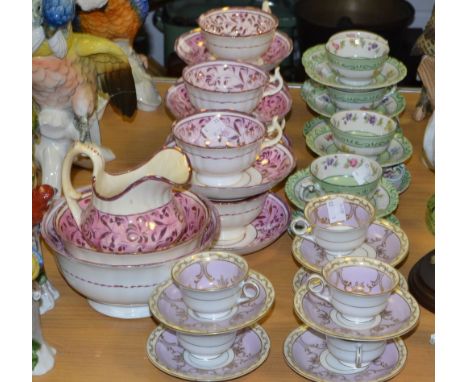 A late 19th century Sunderland Lustre part tea service;  a continental cabinet coffee service; etc 