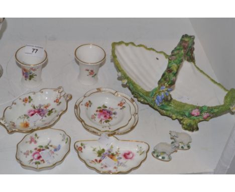 A pair of Royal Crown Derby posies, trumpet vases, ; other Derby Posies including trinket dishes; etc; a pair of sheep models