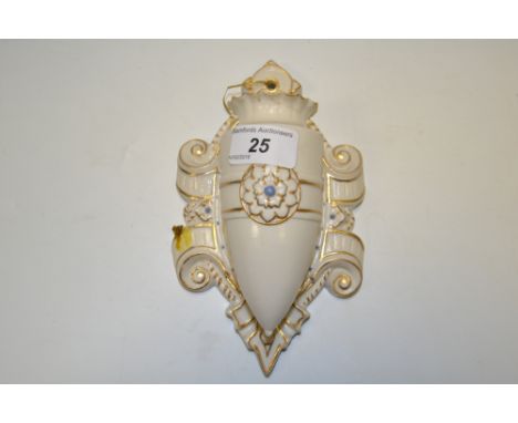 A Royal Worcester wall pocket, shield back picked out in gilt, impress marks c.1900 (faults)