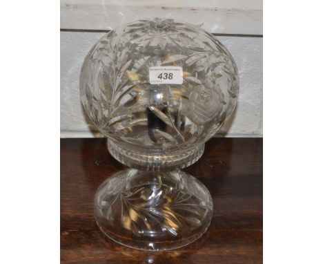 A cut clear glass globular lamp base and shade, 30cm high 