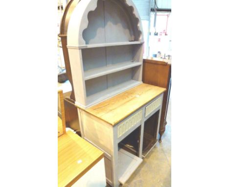 Painted oak dresser with two drawers, twin cupboards & a two shelf around display back