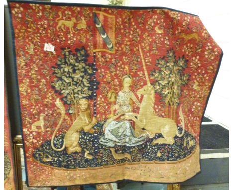 Medieval Tapestry of La Dame a la Licorne 'La Vue,' purchased for £395 from Hines of Oxford in 1999, 86 x 96 cm