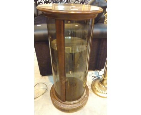 Unusual circular oak display cabinet with curved glass panels and door, H: 89 cm    CONDITION REPORT:  The item would benefit