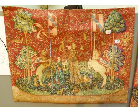 Medieval Tapestry of La Dame a la Licorne 'L'Odorat,' purchased for £395 from Hines of Oxford in 1999, 99 x 84 cm