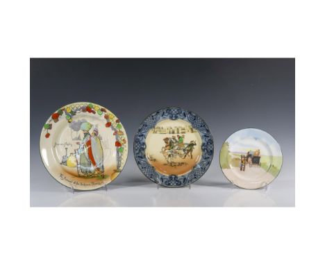 Set includes 3 plates - small plate Coaching days with center scene of passengers in carriage, colorful Arabian Nights plate 