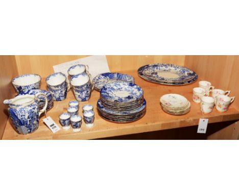 A Royal Crown Derby chinoiserie decorated tea set, comprising of two platters, two biscuit plates, cream and sugar, five plat