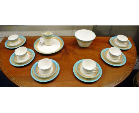 A Victorian Worcester tea set comprising of biscuit plate, cream and sugar, six side plates, six cups, six saucers decorated 