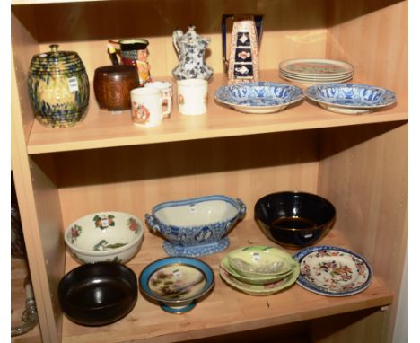 A quantity of various ceramics and pottery, to include Adams style tureen and wall plates, noritake comport, Carlton Ware dis