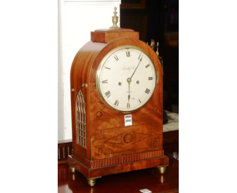 A Regency mahogany bracket clock by Evill & Son, early 19th century, with  striking bell movement, white enamel circular dial