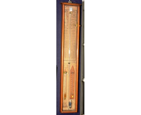 A Victorian Admiral Fitzroy's barometer, with thermometer in a plain rectangular case, 92cm high x 18cm wide