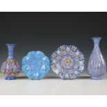 Iran, two enamel vases and two dishes, 20th century,