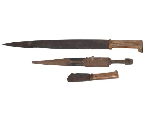 Germany, an antique iron sword with bone handle, a damaged sword with bone handle and a dagger in scabberd Archeological find