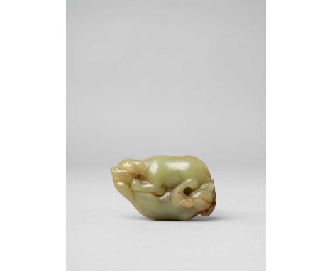 A CHINESE YELLOW JADE 'TWO BADGERS' GROUPQING DYNASTY OR LATERCarved with two feline-like badgers, the animals recline togeth
