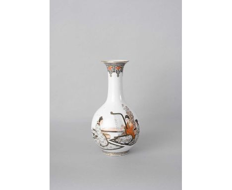 A CHINESE BOTTLE VASEREPUBLIC PERIODDecorated with a young man listening to his lover playing the konghou, with her attendant