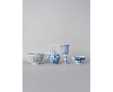 THREE CHINESE BLUE AND WHITE ITEMSKANGXI 1662-1722Comprising: a double-walled bowl decorated with floral sprays and openwork 