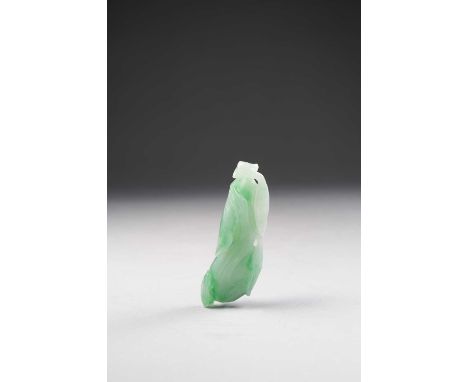 A CHINESE JADEITE CARVING OF TWO GOURDSQING DYNASTY OR LATERThe fruit growing from a leafy knobbly stem, with a small cicada 