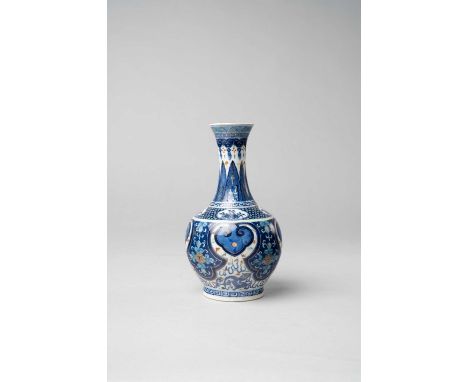 A CHINESE BOTTLE VASE19TH CENTURYThe bulbous body decorated with four sinuous chilong, beneath ruyi-heads and lappets, with a